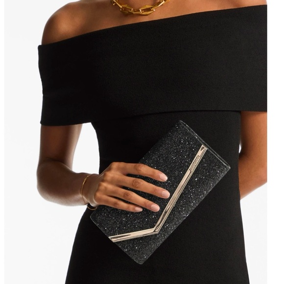 Jimmy Choo Emmie Metallic Glitter Hologram Camo Zebra Jacquard Print Clutch NEW - Picture 1 of 16